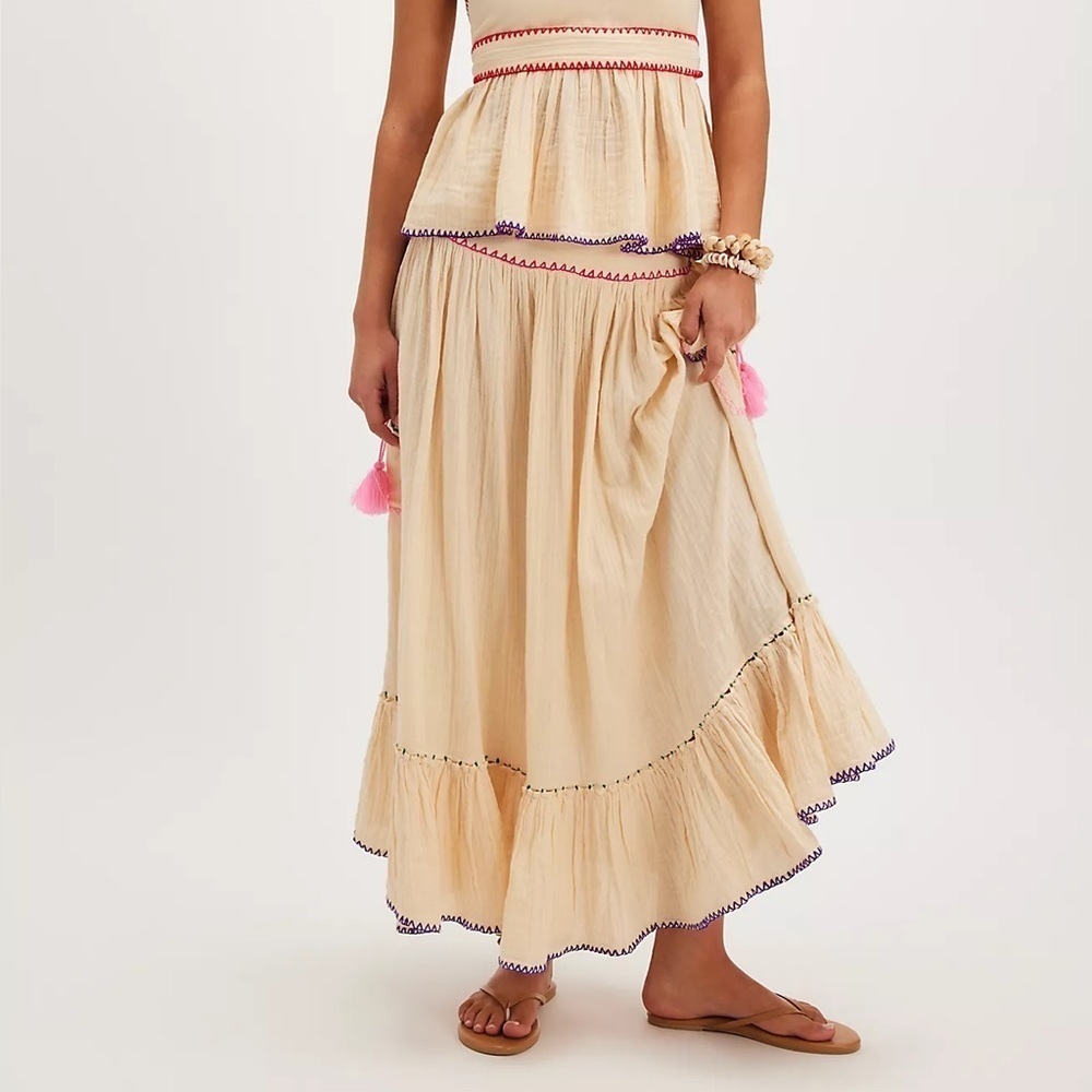 FREE PEOPLE Island Time Embroidered Skirt S